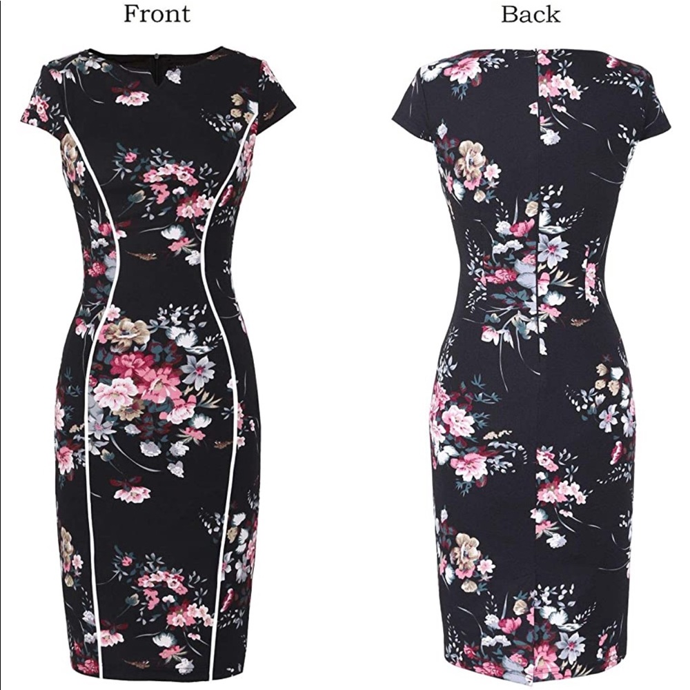 NWT sheath black floral invisible zipper stretchy - Picture 1 of 8